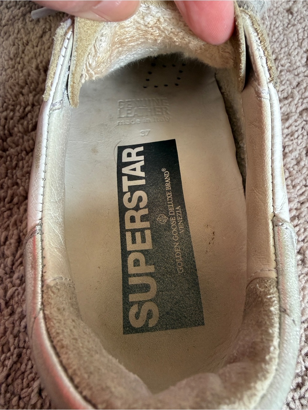 Golden Goose superstar distressed White Leather Sneakers with Gray Star - Picture 5 of 14